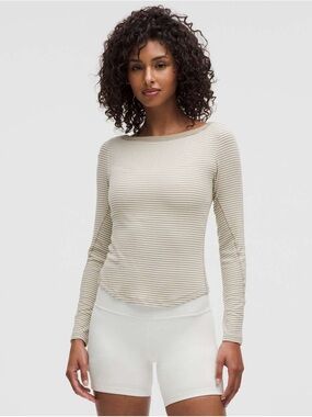 lululemon athletica Striped Long-Sleeve Boatneck Hold Tight in Light Tan/White